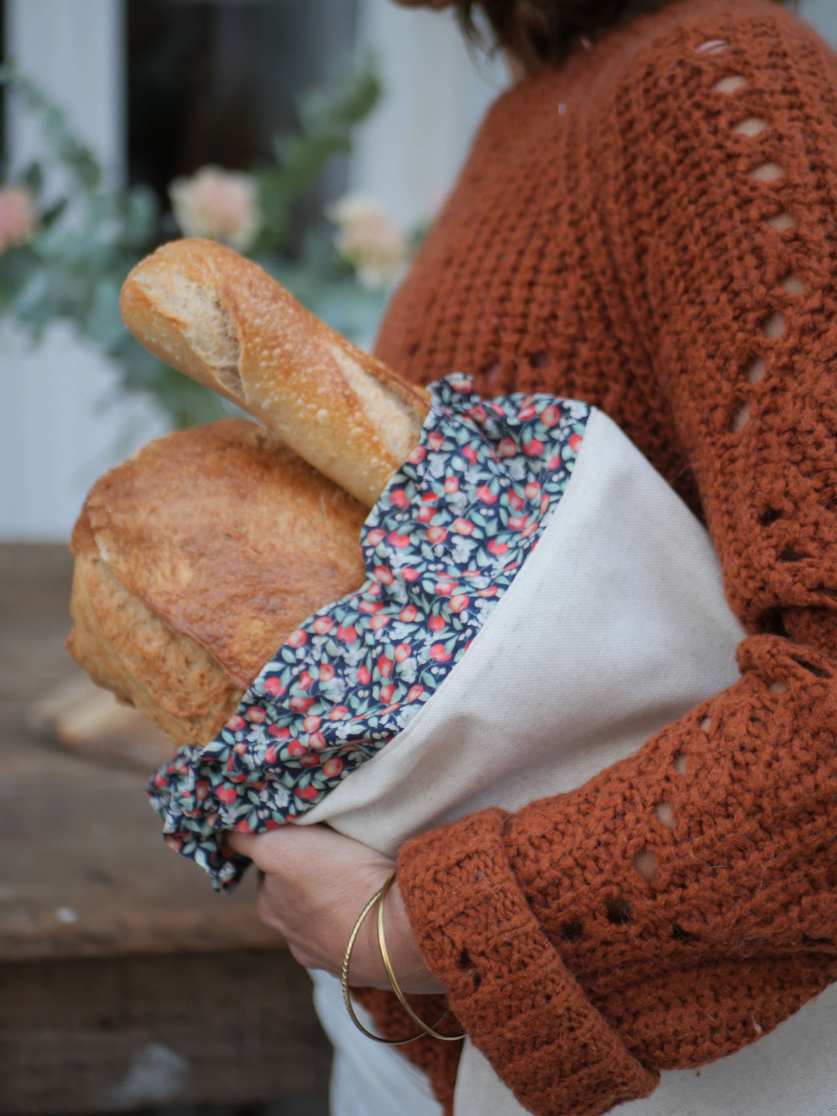 Sac à pain XL en lin et coton
