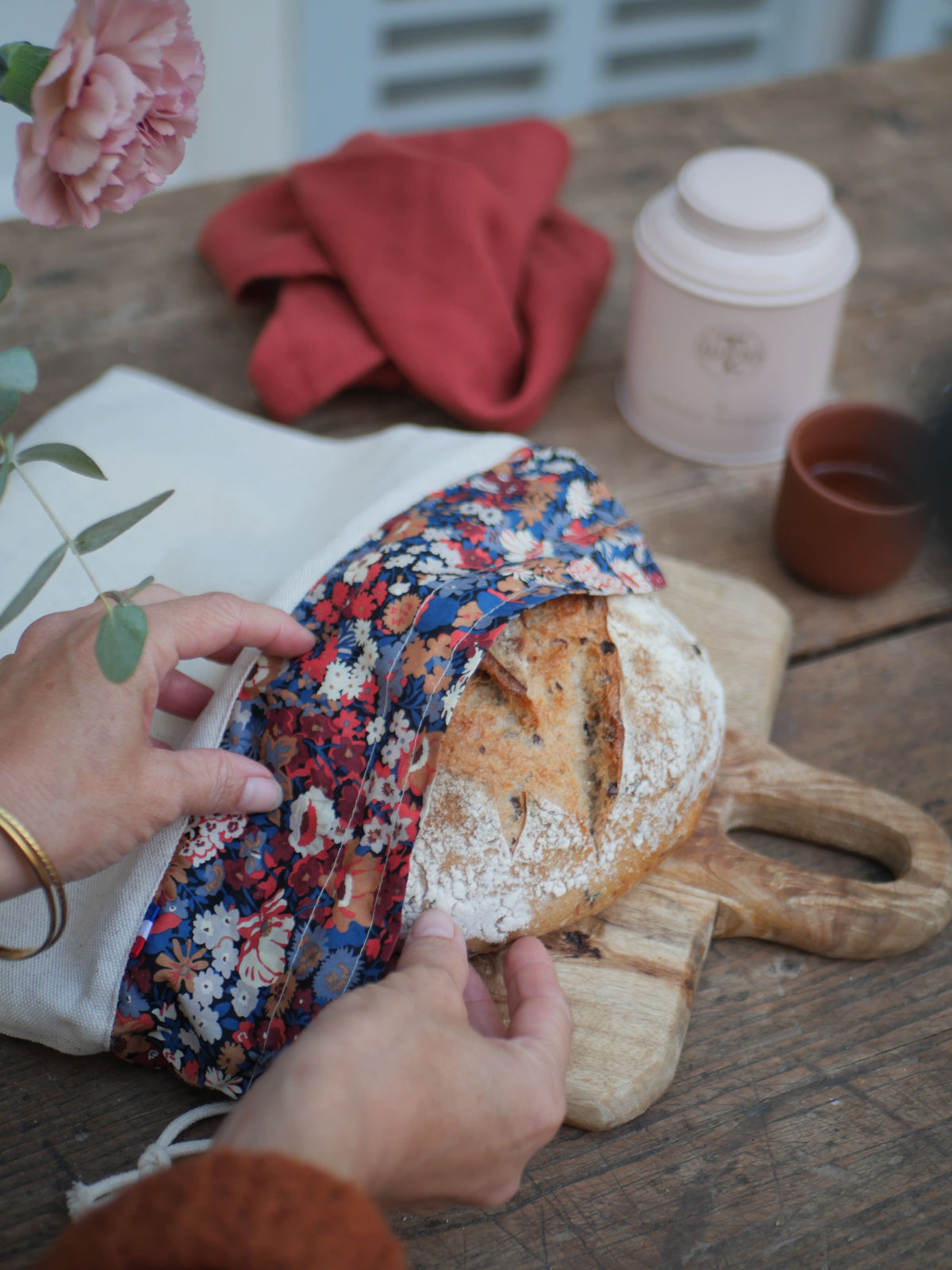 Sac à pain XL en lin et coton
